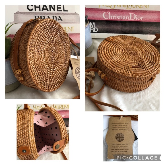 Handbags - 🖤Black Friday SALE🖤Brand New(NWT) Handwoven Round Rattan Shoulder Bag